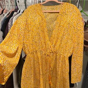 Yellow Floral Wrap Dress